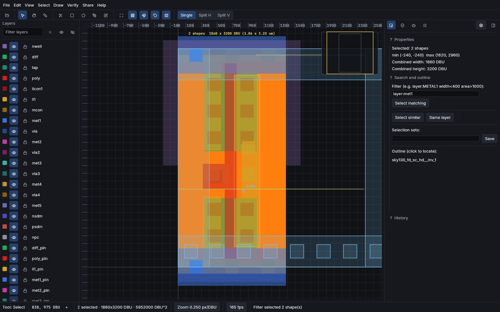 Tracing a net through the layout.